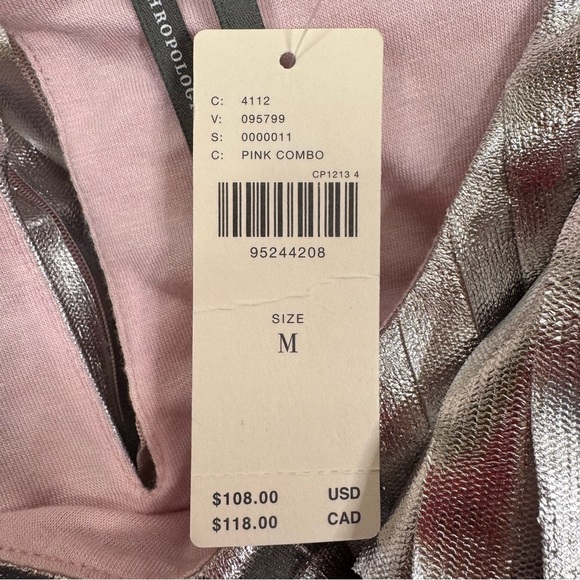 NWT ANTHROPOLOGIE Metallic Pleated Top w/ Ruffle Cap Sleeves PINK-SILVER /MEDIUM - Picture 13 of 16